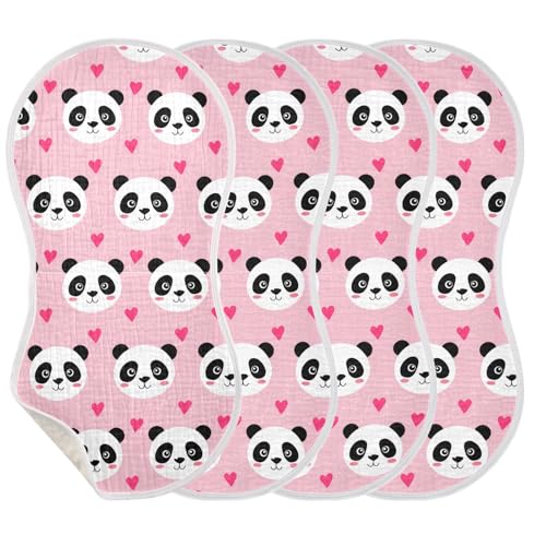 MCHIVER Cartoon Panda Heart Lightpink Baby Burp Cloths Cotton Washcloths Super Soft Absorbent Burping Rags for Baby Girls Boy Burpy Cloth Bib 2 Pack3