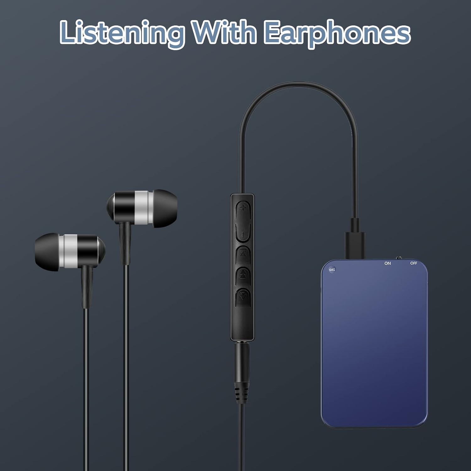 Vandlion V15 Voice Recorder connected to earphones