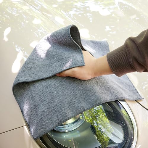 Image of Amazon Basics Pack of 8 Microfiber Cleaning Cloth | 300 GSM | Ultra Soft | Super Absorbent | Reusable |Grey| 40cm X 40cm