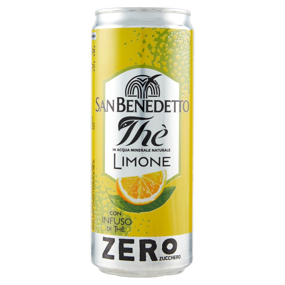 Juego de 24 bebidas energéticas refrescantes y sin alcohol con sabor exótico, caja desechable de 355 ml + 1 caja de té helado San Benedetto con limón sin azúcar, 330 ml