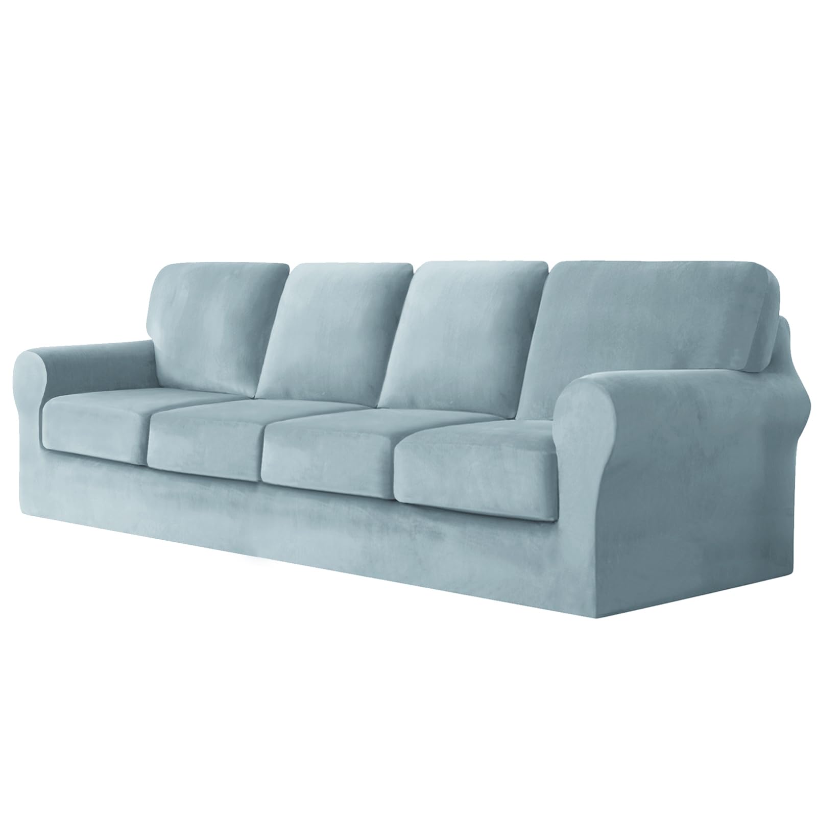 SYLC Sofa Cover with Separate Seat Cushions and Backrests Stretch Velvet Sofa Slipcover Couch Covers Furniture Protector Split Combined (Light blue,Large 4 Seat Set 9 PCS)