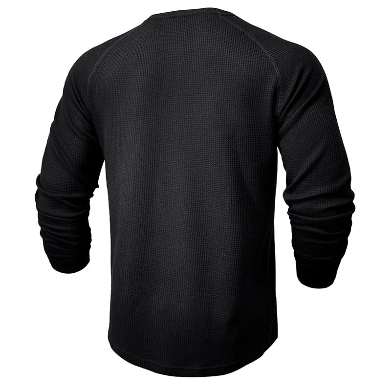 Men's Round Neck Waffle Long Sleeve Casual Henley Bottom T Shirt Fashion Pullover 3-Button Sweatershirt Basic4