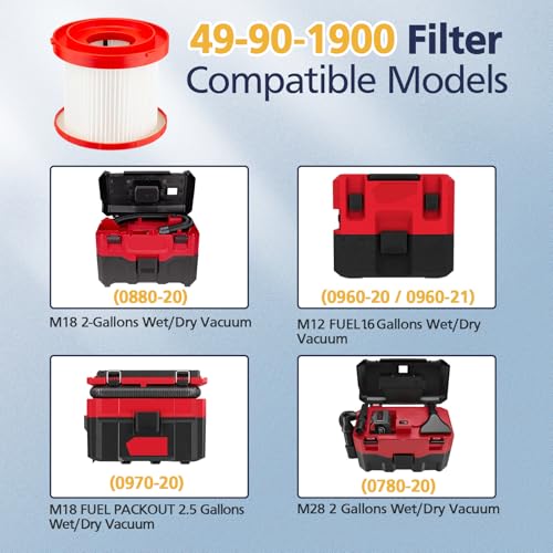 Image of 2 Pack Wet Dry Vacuum HEPA Filter Replacement 49-90-1900 Compatible with Milwaukee Cordless Vacuum - for Milwaukee Cordless M18 0780-20 0880-20