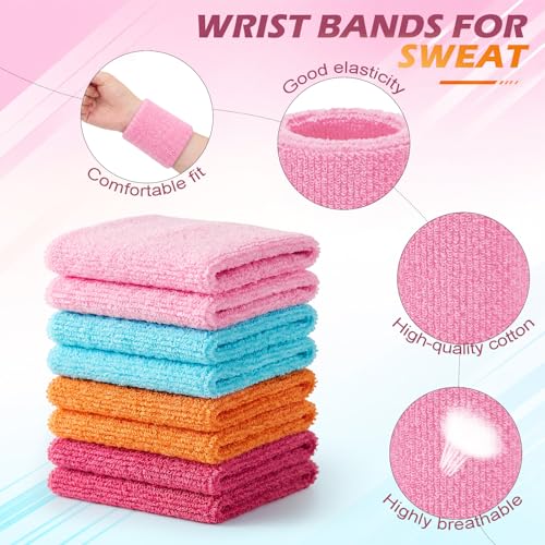 Image of WILLBOND 8 Pack Wrist Sweatbands Sports Wristbands Tennis Sweatbands Neon 80s Thick Cotton Gymnastics Sweat Band Athletic Football Soccer Sports Wristband for Men Women Party