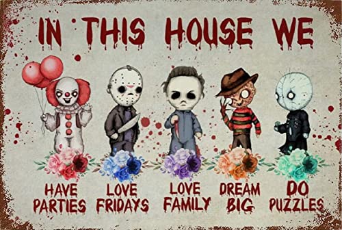 Horror Movies In This House We Love Family Dream Big Love Friday Halloween 12x8 Inch Metal Tin Sign