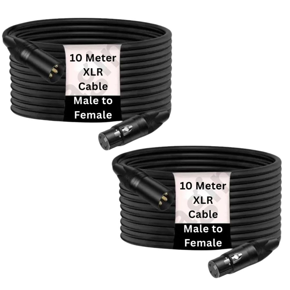 imaginea 10 mtr xlr to xlr cable | pack of 2 | xlr male to xlr female cables | balanced 3 pin mic cable | microphone cable | audio patch cable for speaker, mixer, guitar patch cable