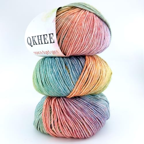 グラデーション毛糸 段染 並太 コットン混紡 ふわふわ編み糸 3玉セット 1玉約100g約220m かぎ針編み 編み物 編み糸 マフラー 帽子用糸 (Rainbow)