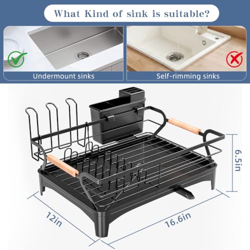 Dish Drying Rack,Space Saving Dish Drainer for Kitchen Counter & Sink,Black — view 3