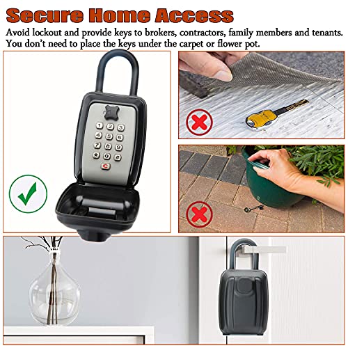 Extra Large Key Storage Box,10-Digit Push-Button Combination Key Box With Waterproof Cover,Hanging Key Security Lock Box For Lever Handle Doorknob Fence,Share & Secure Keys For Home,Office,Garage Etc #TOP5