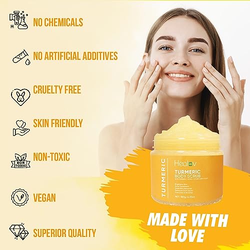 Turmeric Body Scrub - Skin Brightening Face & Body Scrub With Turmeric - All-Natural Exfoliating Turmeric Body Scrub For Hyperpigmentation - Turmeric Scrub Boosts Circulation & Removes Toxins - Detox Turmeric Face Scrub For Glowing Skin #TOP3