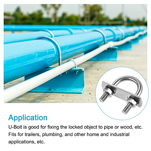 Image of METALLIXITY U Bolts 4 Sets (M8x29x54mm), Round U Bolt 304 Stainless Steel with Accessories - for Construction, Pipe
