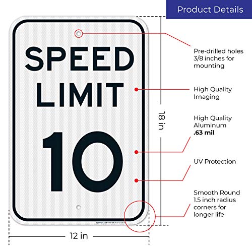 Speed Limit 10 Mph Sign, 12X18 Inches, 3M Egp Reflective .063 Aluminum, Fade Resistant, Made In Usa By Sigo Signs #TOP2
