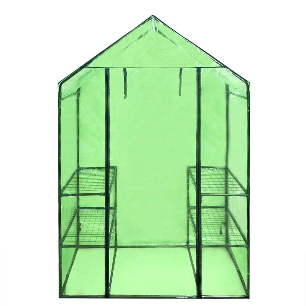 Invernadero con 4 estantes, marco de acero con recubrimiento en polvo, cubierta de PVC resistente a los rayos UV y a las heladas, verde transparente, dimensiones 120 x 80 x 190 cm, para