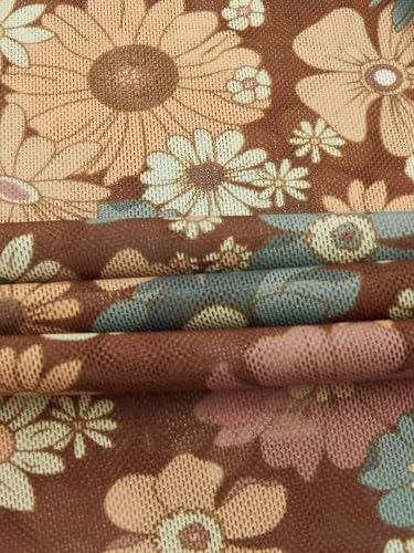 Verdusa Women's 70s Off Shoulder Flare Sleeve Ruched Tee Top Floral Print Lettuce Trim Crop Tee Shirt4