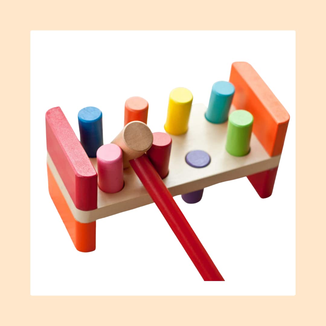 Amtreen Wooden Hammering Pounding Toy Montessori Early Developmental Toys for 1 2 3 Year Old Sensory Learning Toys with 1 Mallet & 8 Pegs Gift for Boys Girls