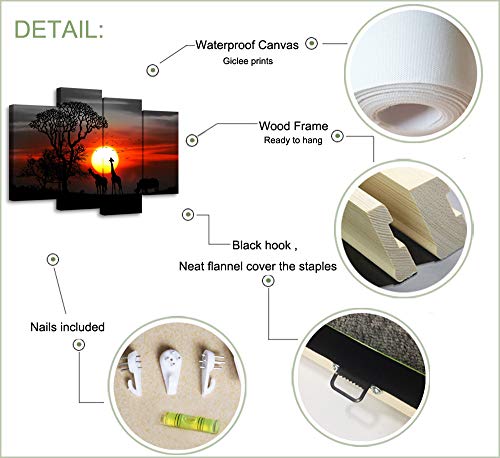 Levvarts 4 Piece Animal Wall Art Giraffes At Sunset Picture Canvas Prints Modern Black And White Red Painting For Farmhouse Home Living Room Decor Framed Ready To Hang #TOP5