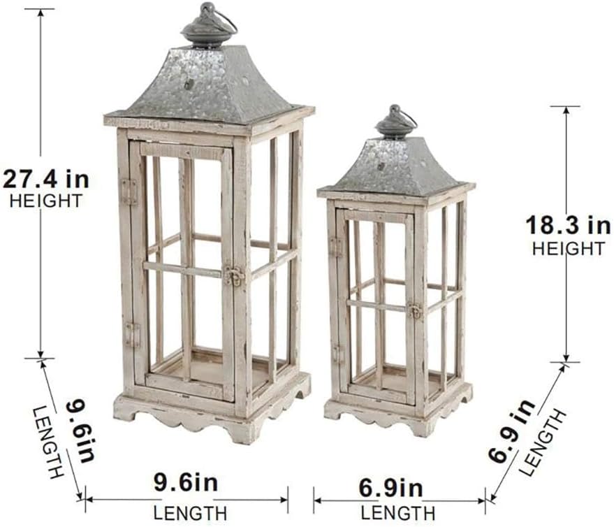 Wooden Candle Lantern Set with Glass Panels, Decorative Outdoor Indoor Lanterns for Home Garden Patio Wedding Events (Ivory + Wood+Glass)