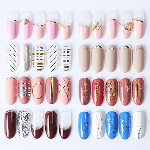 Line Nail Art Stickers Decals 8 Sheets 3D Nail Line Stickers Include Gold Line Silver Line Rose Gold Line With 1 Tweezer For Nail Polish Adhesive Sliders Art Decoration Decals #TOP5
