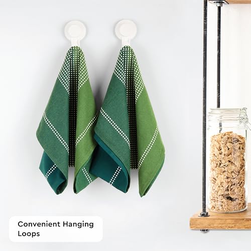 Image of Encasa XO Cotton Kitchen Towel Set - Super Absorbent 70X45 Cm Tea Towels & Dish Cloths For Washing Up, Drying Dishes, And Cleaning - Ultra Soft And Durable - Pack Of 4 - Green
