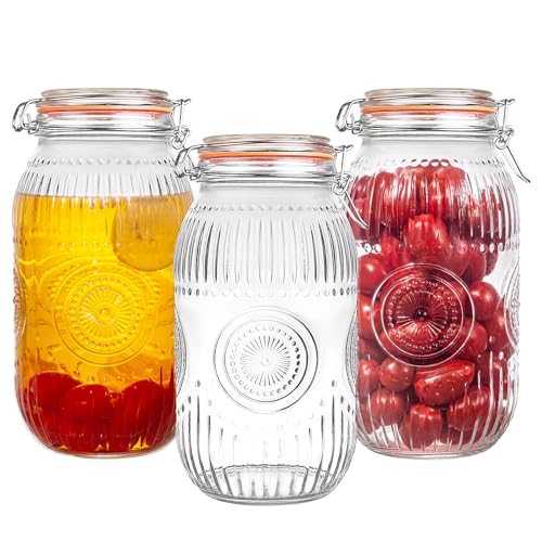 Image of Amzcku Wide Mouth Vintage Mason Jars with Airtight Lid 64oz 2 Quart, Canister Quart Jars for Kitchen Storage - for Coffee, Sugar, Beans 3 Pack