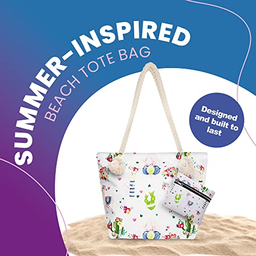 Rave Envy Llama Beach Shoulder Tote Bag - White Llama Weekender Travel Bag - Comes With Quick Reach Zipper Pouch #TOP1