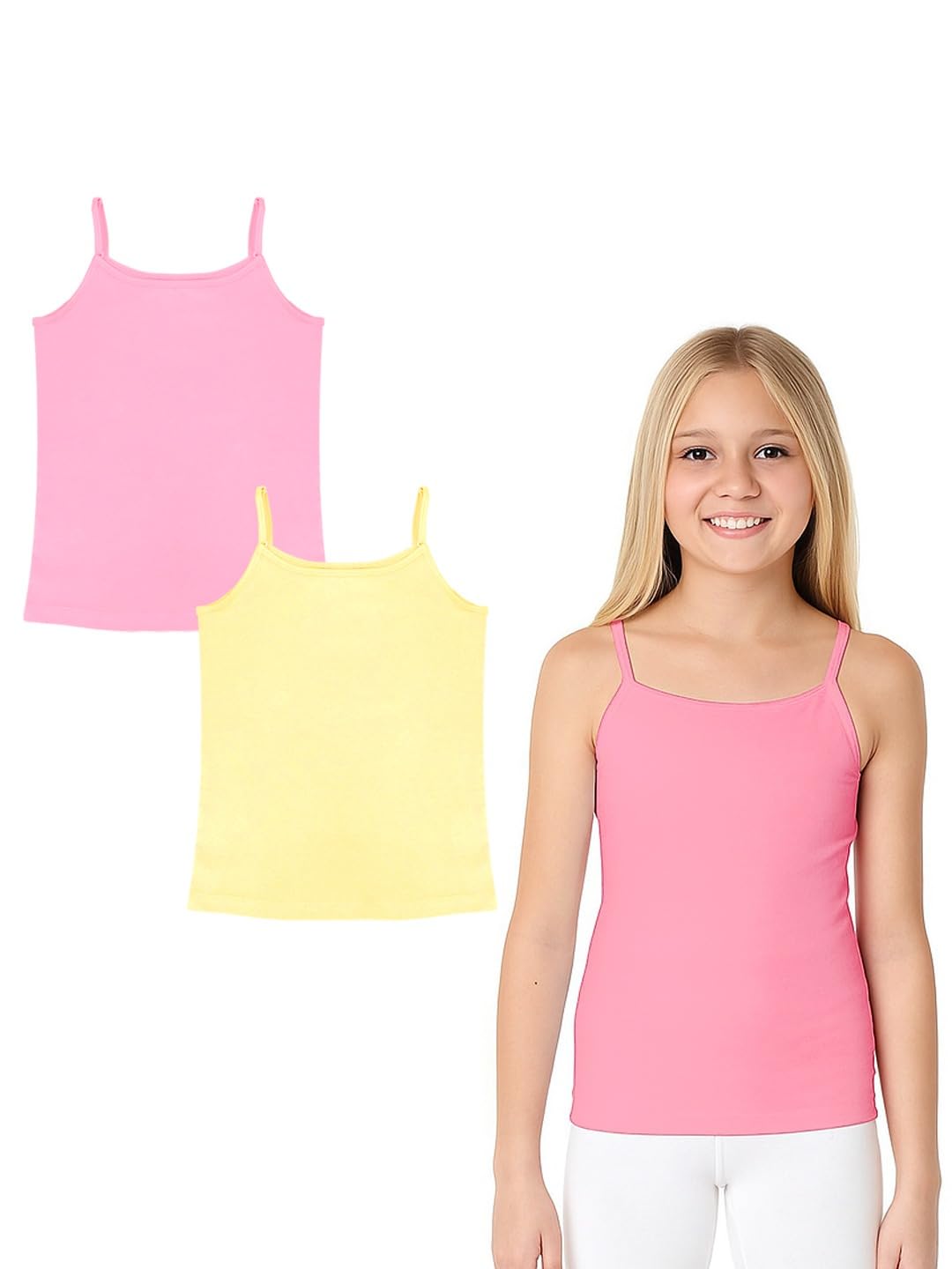 Girls Cotton Stretchable Camisole Slip | Super Soft, Comfortable Innerwear for Kids | Perfect for Daily Essentials | Ages 2-14 Years (Pack of 2)