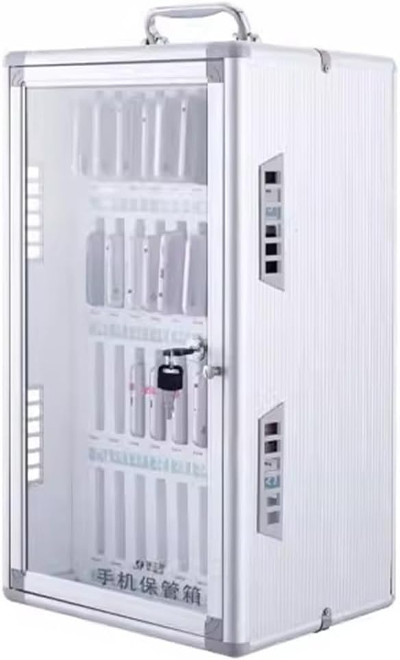 Cell Phone Locker Box for Classroom with Door Locks and Keys Clear Acrylic Jail Storage Cabinet，Wall-Mounted Aluminum Alloy Mobile Phone Locker, Employee Storage Cabinet with Cooling Holes f