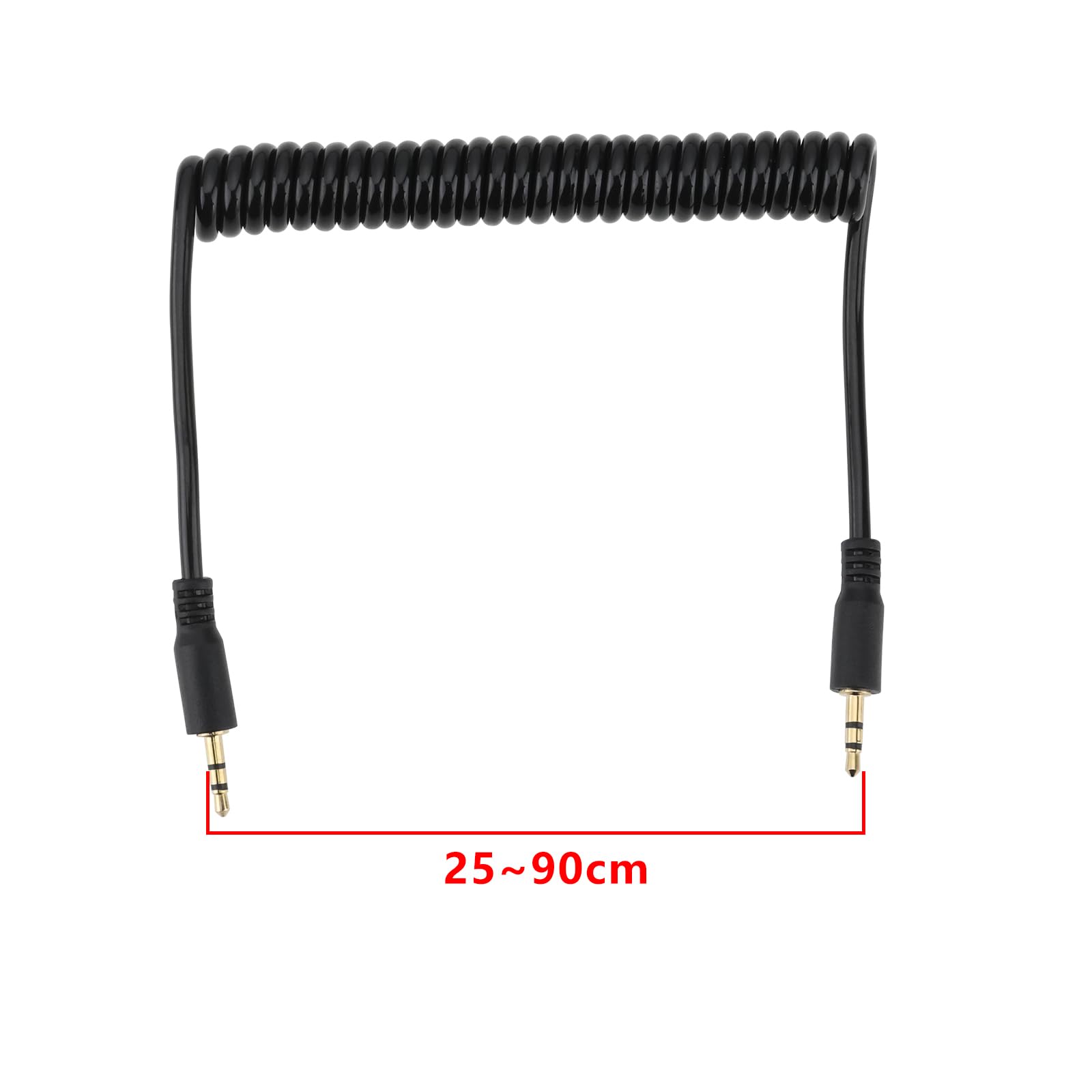 Cavo Audio Aux TRS Da 2,5 Mm A Spirale – 90 Cm Con Connettore Maschio A Gomito E Femmina Per Videocamere E Cuffie - 2