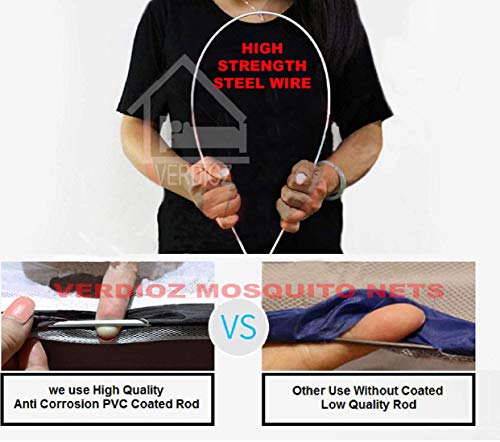 Image of VERDIOZ WITH DEVICE Double Bed Foldable King Size Mosquito Net Machardani for Adult | Kids | Baby, Corrosion Free Steel Wire, 30 GSM Bright White Net and Saviour Kit -(200X200X145 Cm, Pink)