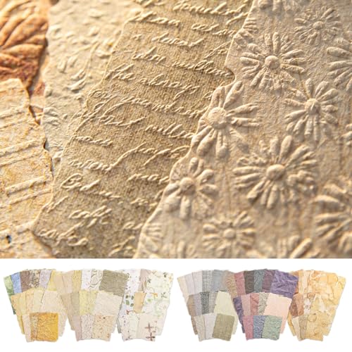 Image of ZIBUYU 168Pcs Handmade-Style Craft Paper (6 Designs), Vintage Textured Scrapbooking Papers Set, Embossed Floral Decorative Craft Paper sheets for Junk Journals, Scrapbooking, Collage & DIY