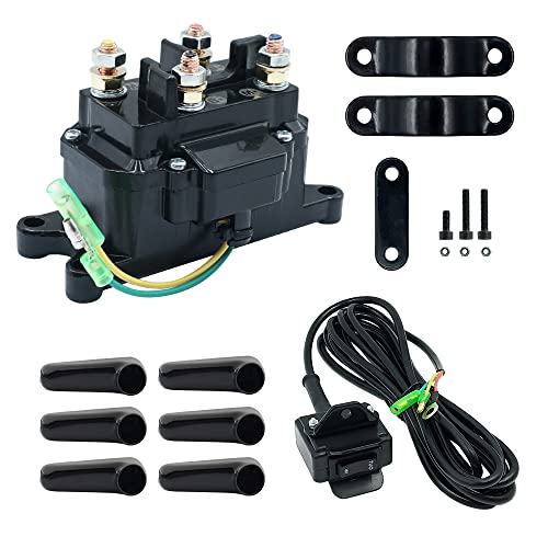 12V Winch Solenoid Relay Contactor, Warn Winch Rocker Thumb Switch Kit With 6 Protecting Caps For Atv Utv Replace Part# 63070 2875714 62135 #TOP11