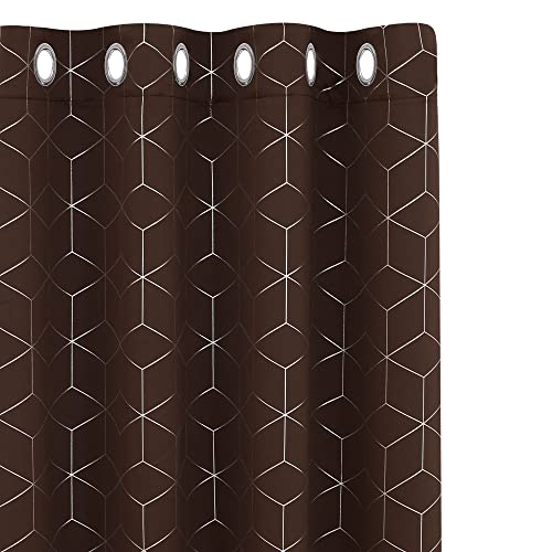 Deconovo Lot de 2 Rideaux Occultants Thermique Anti Froid Isolant a Oeillets Salon Moderne avec Motif Argente Chocolat 117x229cm
