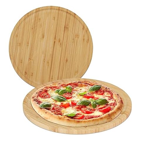 Relaxdays Set of 2 Bamboo Pizza Boards Cover