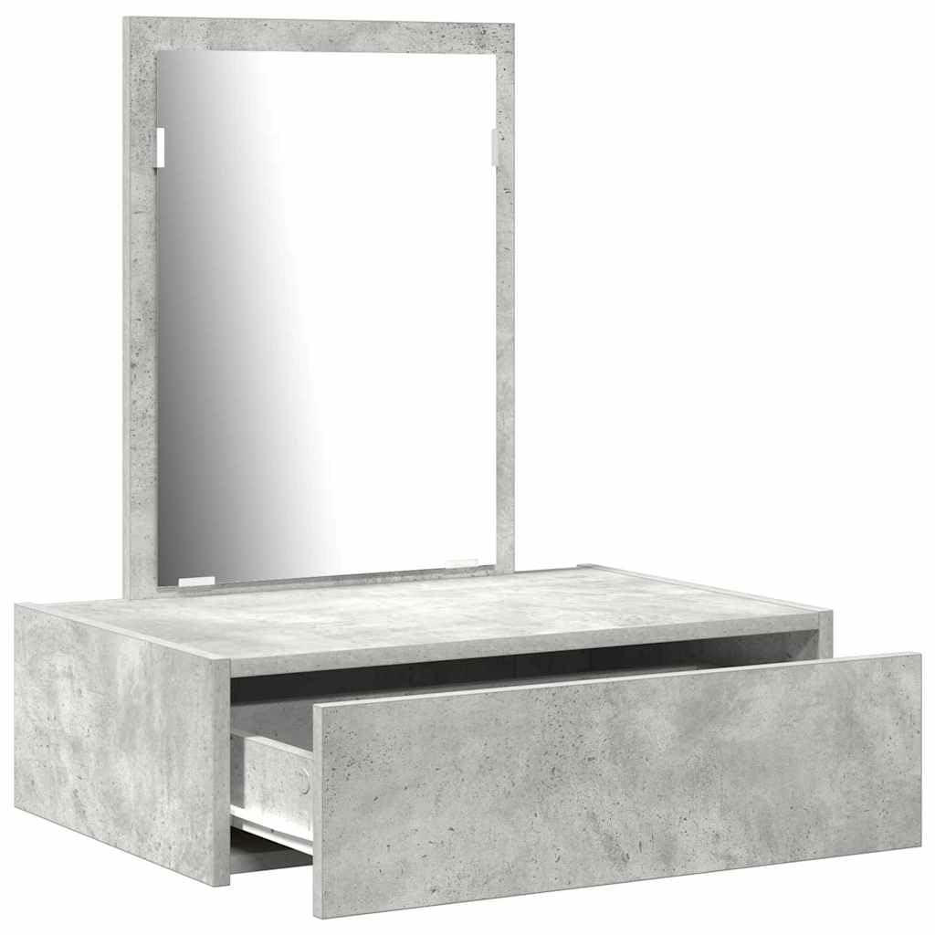 Tavolo da trucco grigio in legno ingegnerizzato 60 x 40 x 70 cm con specchio piano e cassetto, mobiletto salvaspazio per camera da letto, consolle con portaoggetti per make up