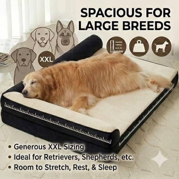 Image of Gorgeous Large Dog Bed Pet Sofa for Medium,Large Dogs, Ultra Soft & Durable, Extra Comfort, Ideal Pet Bed Removable Cover Beds Cream,Black 42x27x3 inch