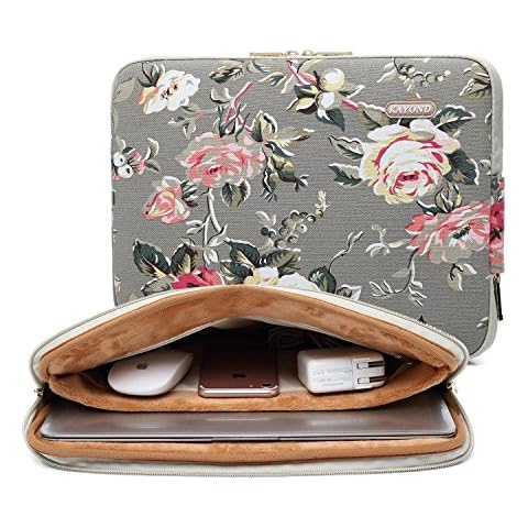 kayond Gery Rose Patten canvas Water-resistant 11.6 Inch Laptop Sleeve case for 11.6 inch Notebook Computer 11 Pocket Tablet Cover