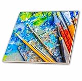 3dRose Painting Brushes, Knife, Palette. Tools of Creation 8 Inch Ceramic Tile