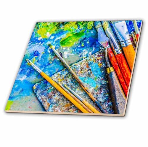 3dRose Painting Brushes, Knife, Palette. Tools of Creation 8 Inch Ceramic Tile