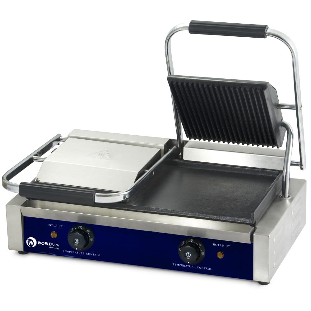MBH – profesjonalny grill elektryczny WORLDMAI Mix (gładki/żebrowany) podwójny 58 x 41 cm do gastronomii. Panini Press grill kontaktowy do baru i restauracji.