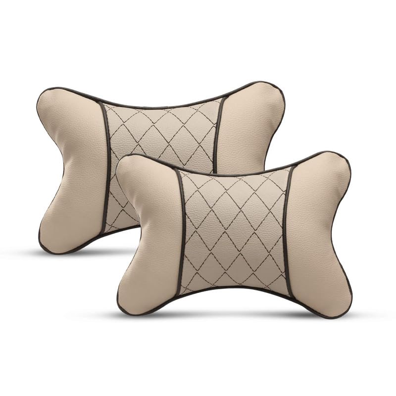 Auto Oprema Car Neck Rest Pillow, Car Cushion for All Cars - Pack of 2 (Damro-Beige), Cotton, Leatherette-image-21