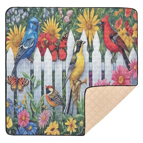 Kigai Butterfly Bird Baby Play Mat for Floor and Playpen 50x50 inch Non-Slip Baby Activity Playmat Waterproof Foldable Crawling Mat for Infants Toddlers