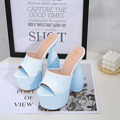 FOWT Chunky Platform Mules for Women Strange Heels Slip On Sandals Peep Toe Platform Sandals High Round Heel Slide Sandal Backless Summer Vacation Shopping Casual Dress Shoes Size 4-16 US2