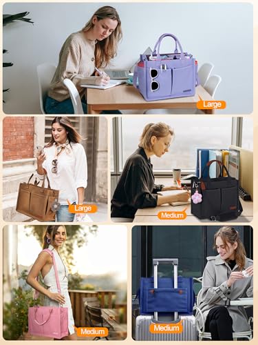 Image of FIORETTO Womens Canvas Tote Bag Purse with Individual Compartment, Zipper Top, Reinforced Bottom & Luggage Sleeve