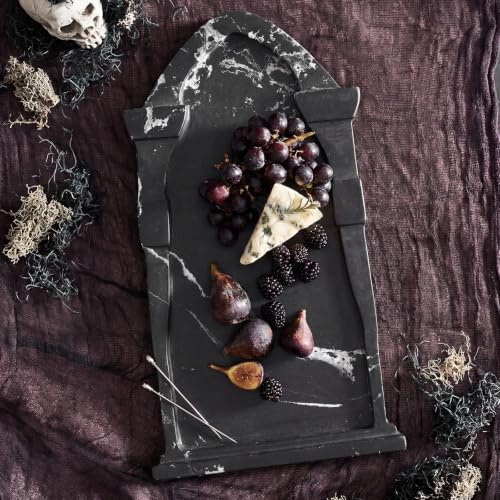 Reallnaive Coffin Marble Charcuterie Board Black Tombstone Marble Serving Board Halloween Charcuterie Cutting Tray for Gothic Kitchen Halloween Party Accessories