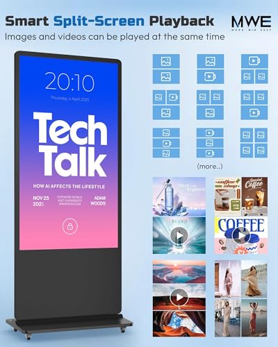 Image of HARZHI 65 inch Digital Signage Display, 4K UHD LCD Screen, Indoor Floor Standing Advertising Kiosk, Android OS, Auto Media Player, HDMI /USB /WiFi (Touch)