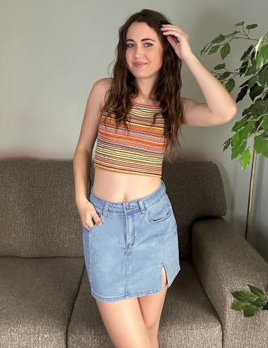 Image of luvamia Jean Skort Women High Waisted Stretchy Denim Mini Skirt Side Slit