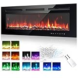 EUHOMY 40 Inch Electric Fireplace Wall Recessed and Wall Mounted with Adjustable Flame Color, Fireplace Heater with Remote Control, Linear Fireplace with Timer, Touch Screen, Log & Crystal, 750/1500W