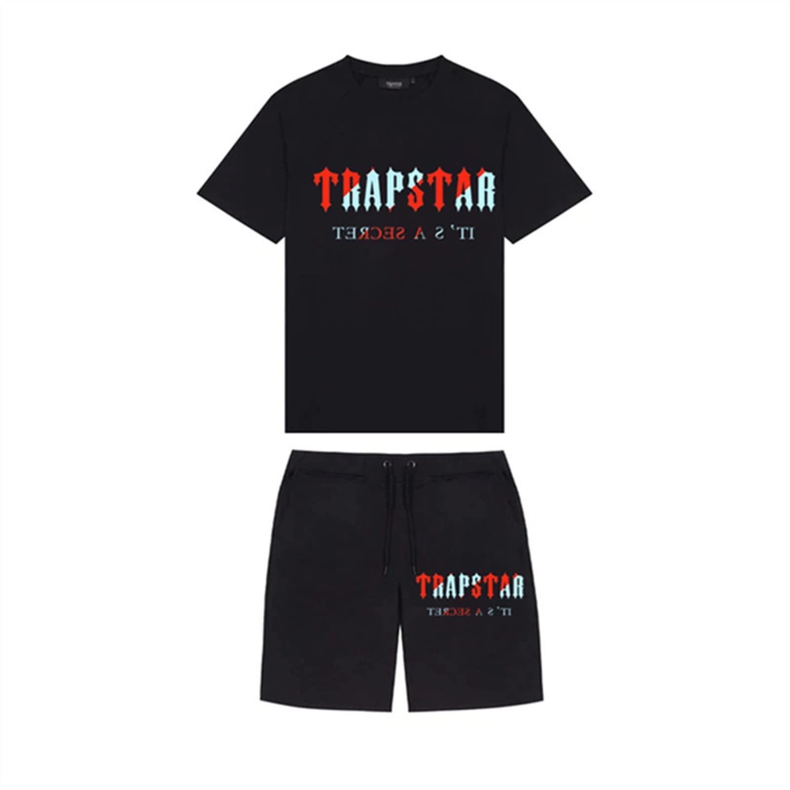 YOUPOYOUPO Trapstar Letters Printed Casual Sportswear Suit, Men and Women T-Shirt + Shorts + Hat 3 Piece, Loose Jogging Short Sleeve Tracksuits (Color : H1, Size : Small)