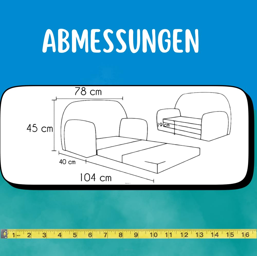FORTISLINE Kindersofa MINI ausklappbar 78 x 40 x 45 cm - Kindercouch aus Mikrofaser mit Liegefläche 104 cm, abnehmbarem waschbarem Bezug, Oeko-TEX Standard 100 Sterne Grau