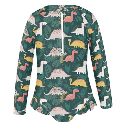 Cute Dinosaur Girls Long Sleeve Rashguard Swimsuit UV Protection One-Piece Swimwear Bathing Suit B04040822